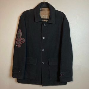 Howe men's black wool coat blazer military fleur de lis small